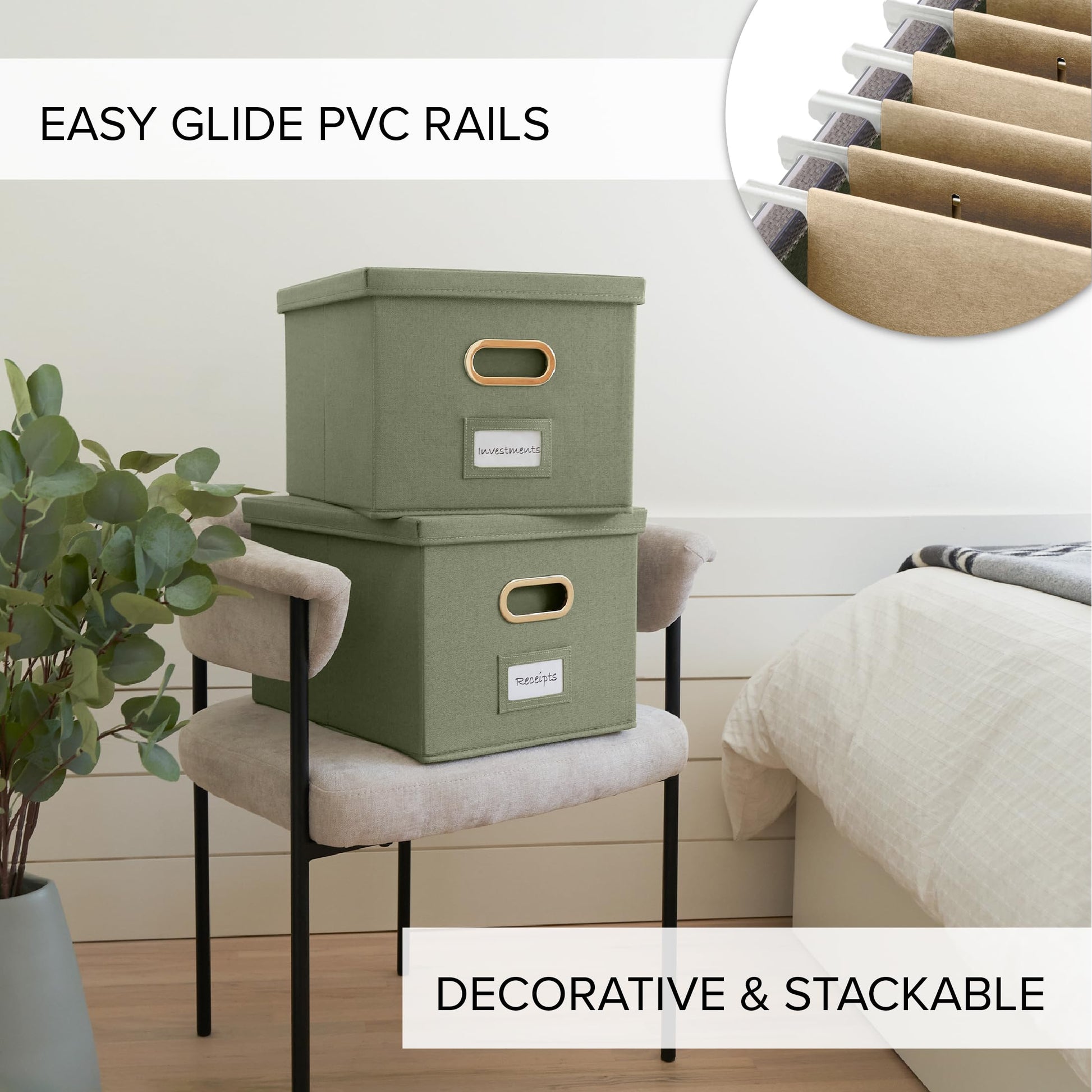 Decorative File Organizer Box Set of 2 - Collapsible Linen Filing Cabinets