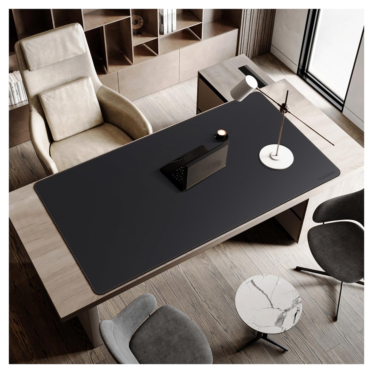MAIDERN 63”x 31.5” Cork & Leather Desk Mat XXL, Large Desk Pad (Black)