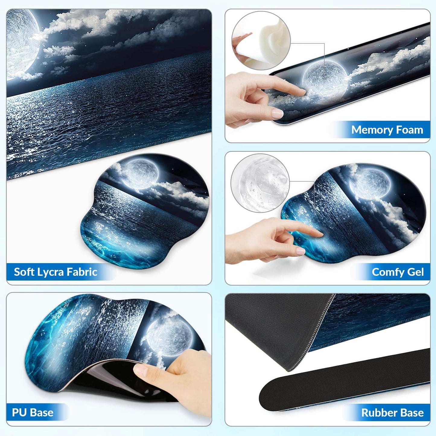 VINEBURY Desk Mat Set Keyboard and Mouse Pad with Wrist Rest Support