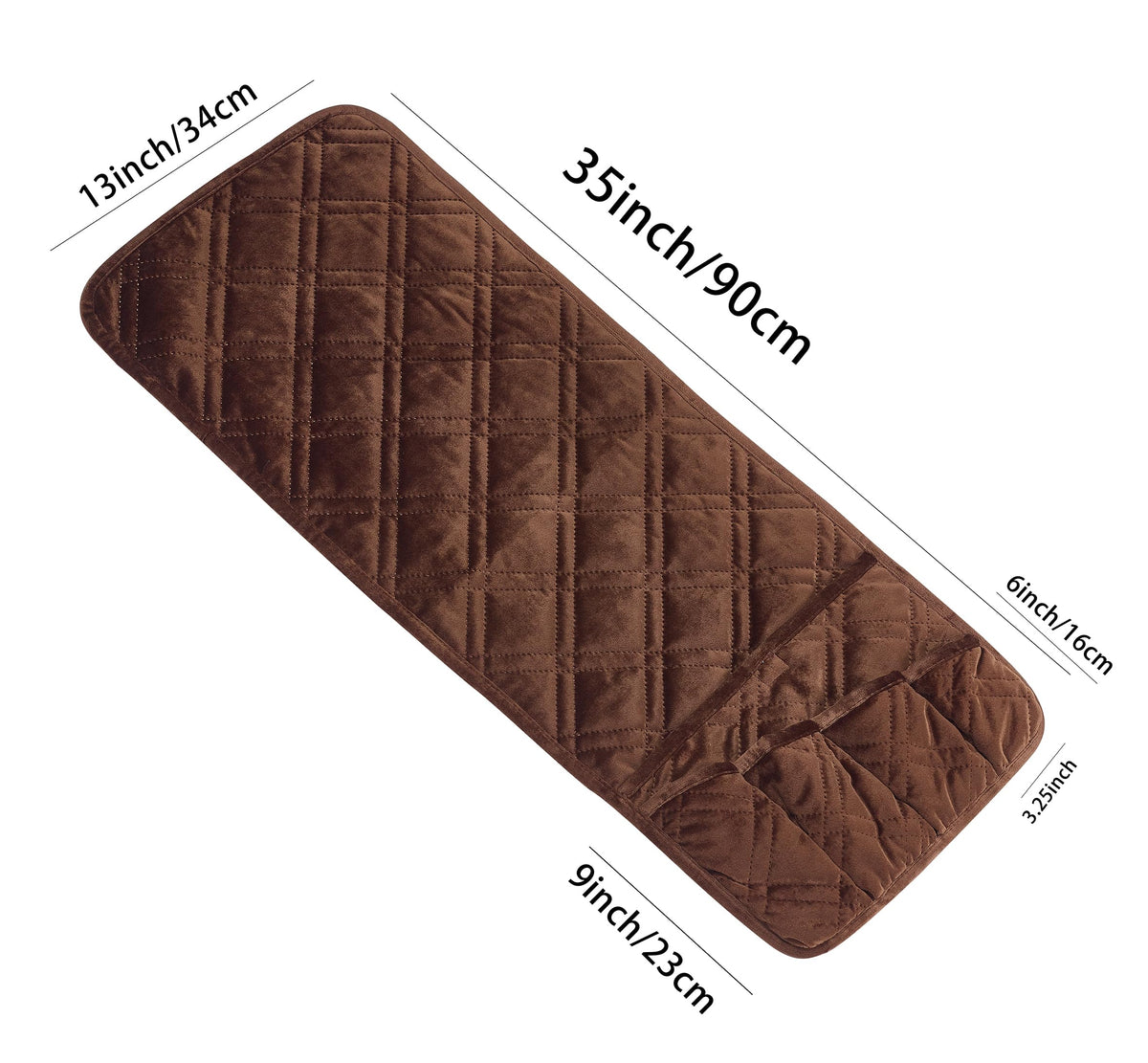 Brilliant Sunshine Chocolate Velvet Couch Armrest Cover, 35"×13"