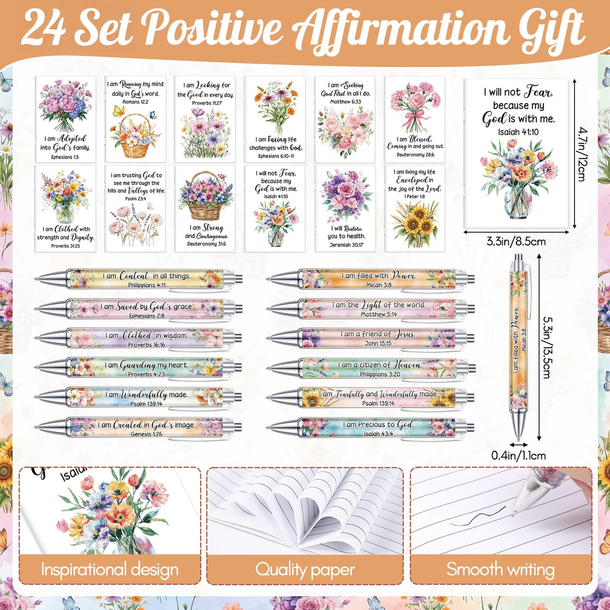 Mooliwe 48 Pcs Affirmation Notebooks Pens Bulk Gifts, Gratitude,Christian