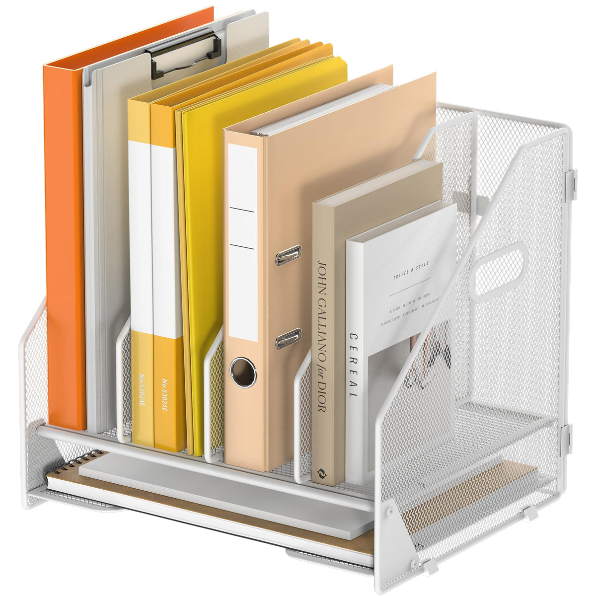 OrgMate 4 Vertical Mesh Desk Organizer with Paper Letter Tray, White