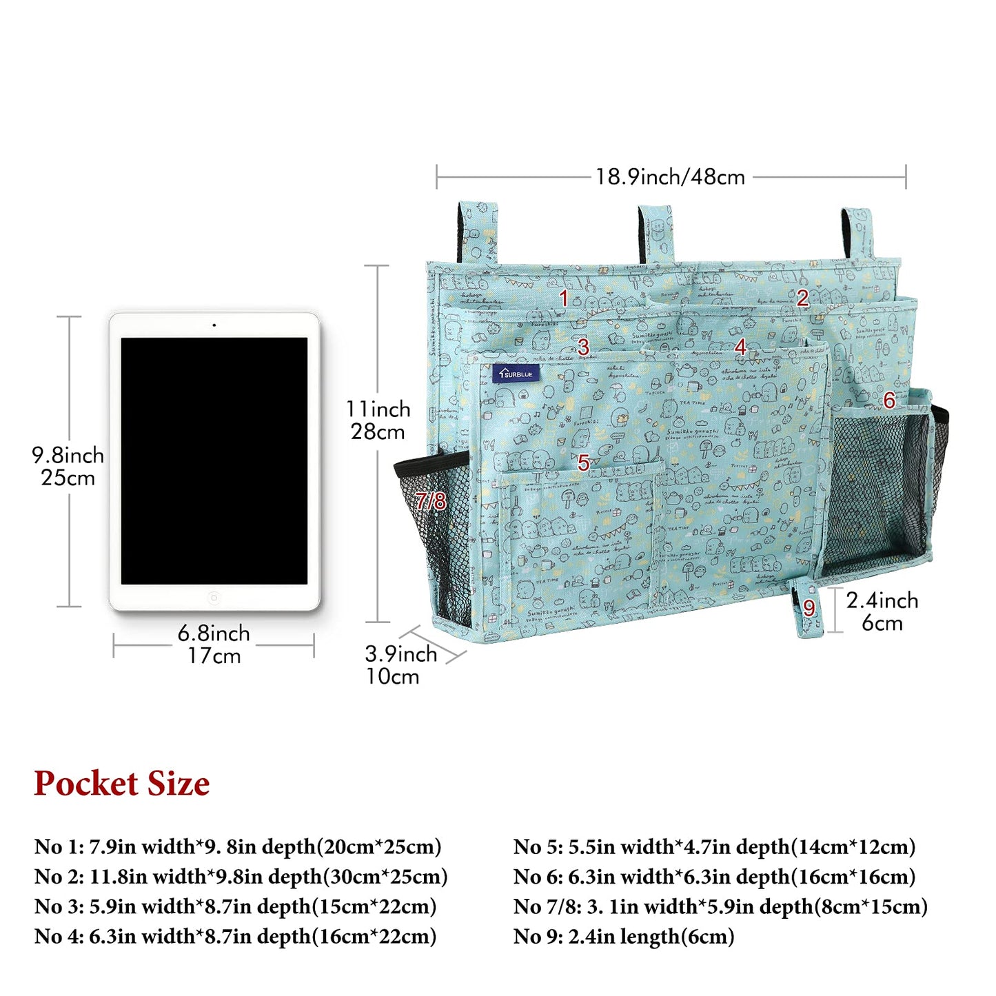 Surblue Bedside Caddy Hanging Bed Organizer Storage Bag Pocket for Bunk and Hospital Beds, College