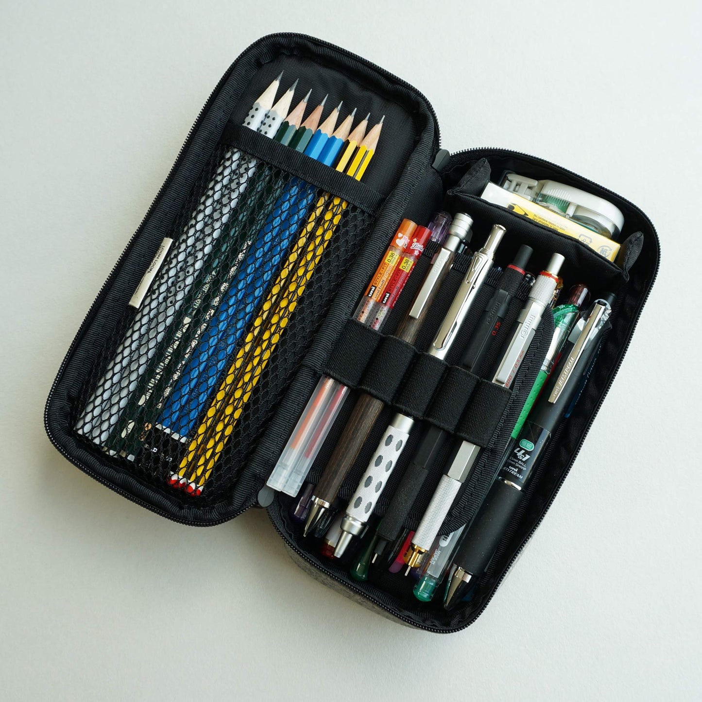 LOONLOON 660 Rainy PU Leather Pencil Case, Two-Tier Pen Pouch, Gray
