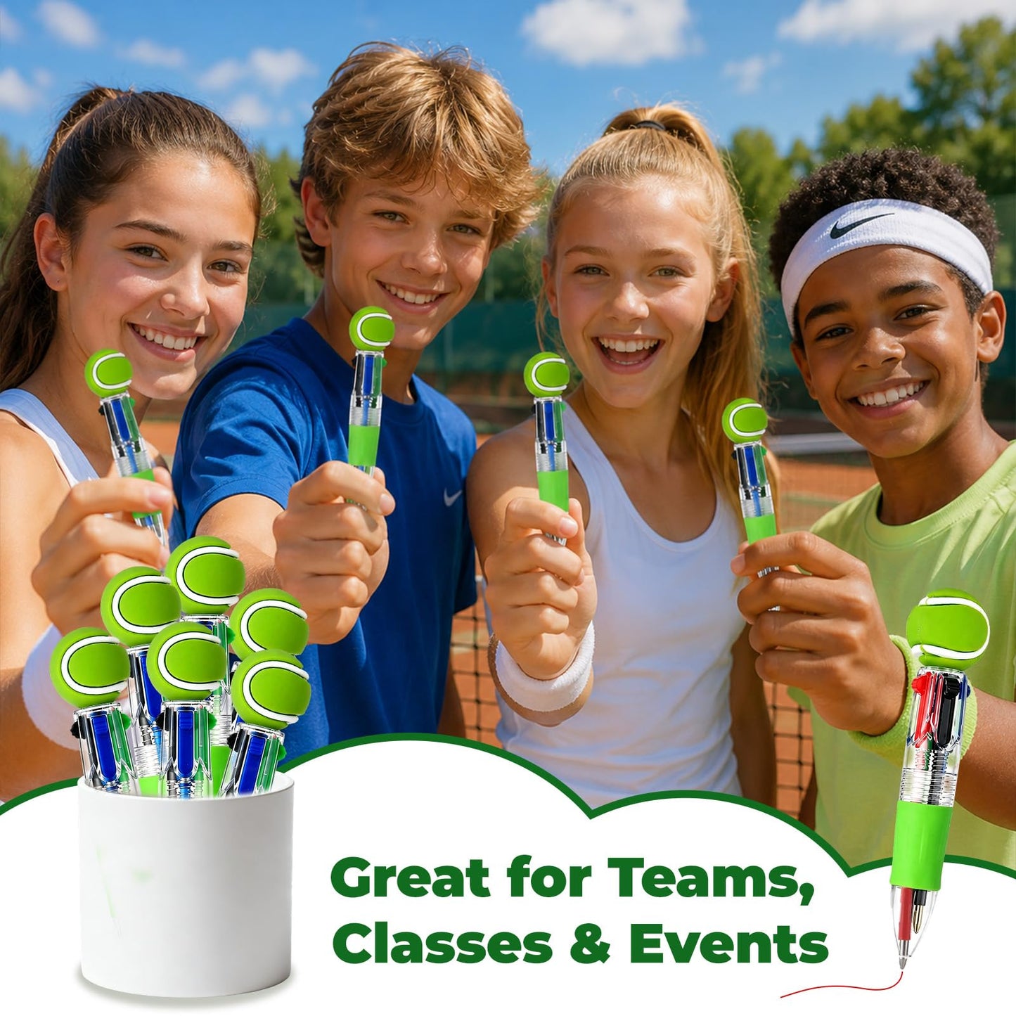 Zhirlyn Tennis Party Favors Tennis Pens Mini Multicolor Pen in One Cute Fun 4-in-1 Pens Bulk Cool