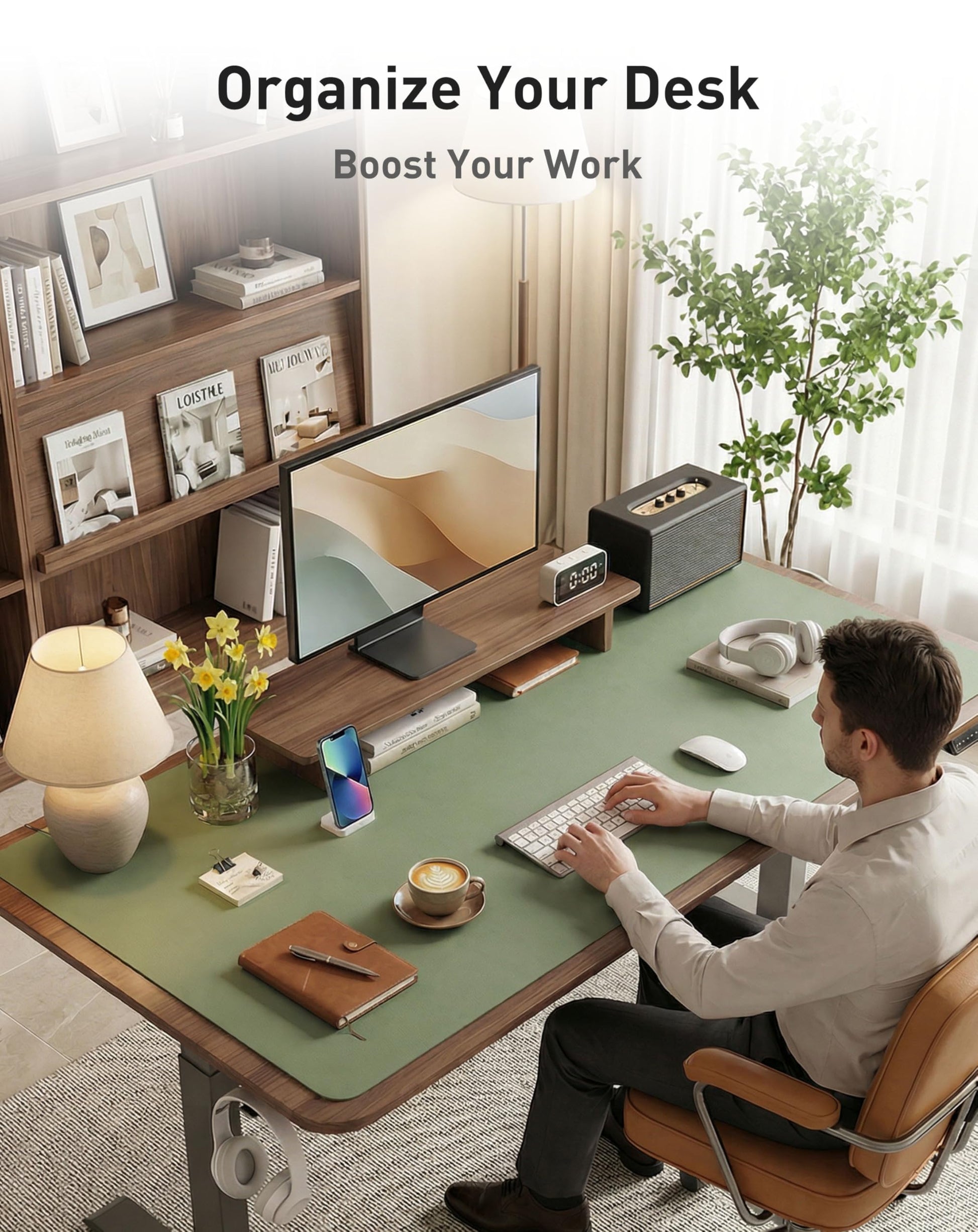 Aothia Faux Leather Desk Mat - Large Mouse Pad, Non-Slip PU Leather Blotter, Waterproof Writing