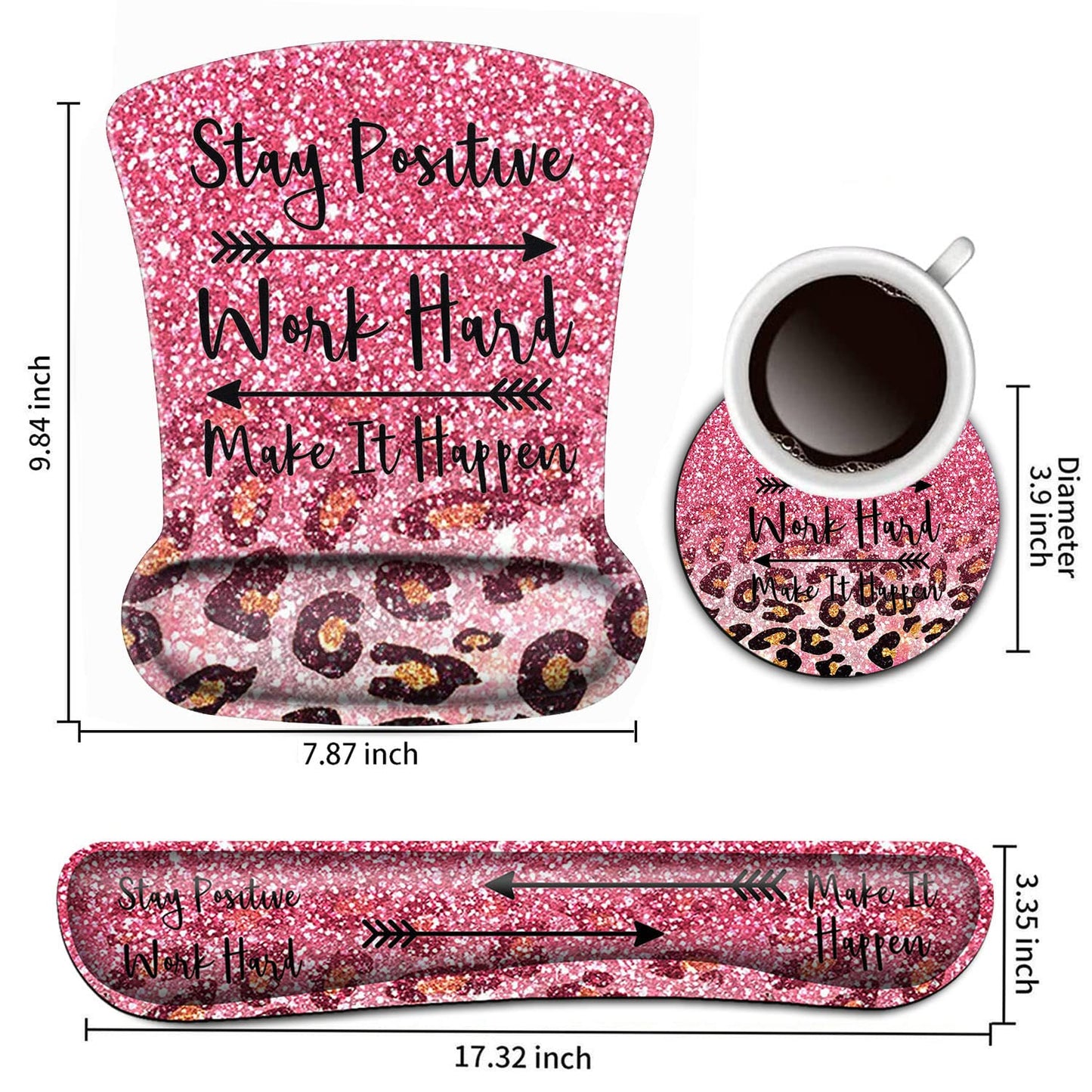 Keyboard Wrist Rest and Mouse Pad Wrist Support Set,Stay Positive Work Hard and Make It Happen Cute