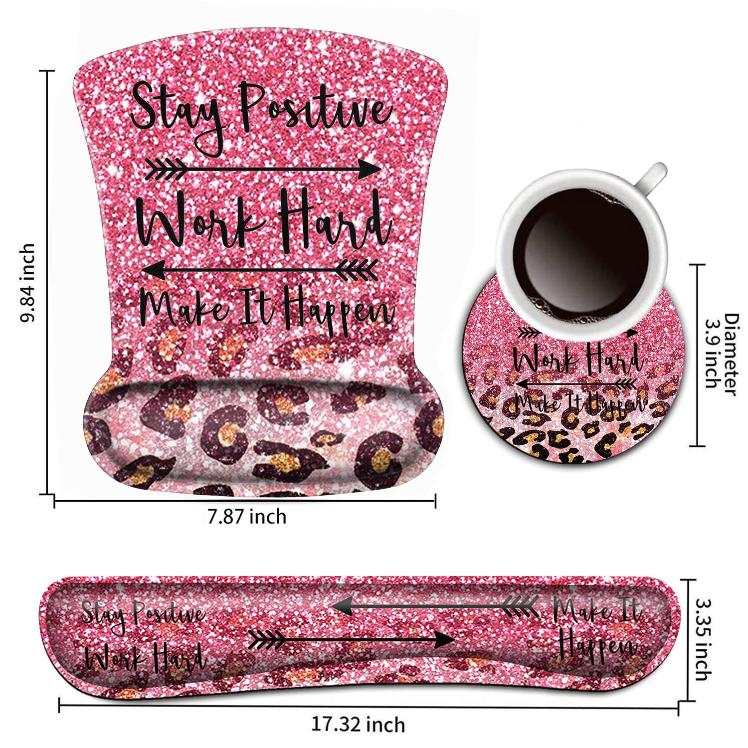 Keyboard Wrist Rest and Mouse Pad Wrist Support Set,Stay Positive Work Hard and Make It Happen Cute