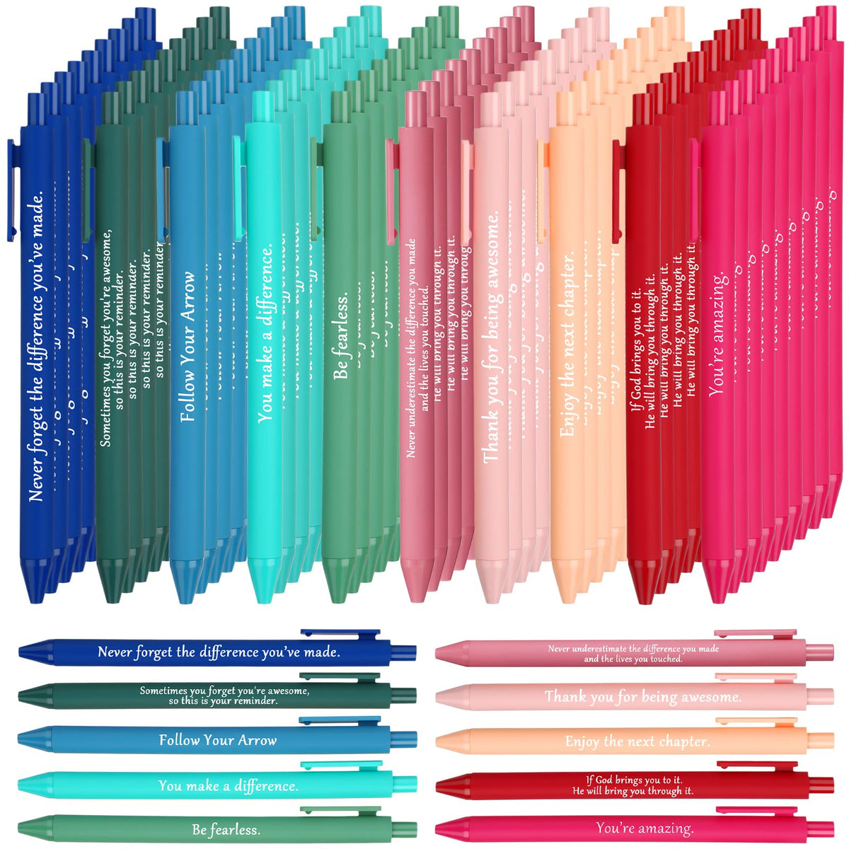Teling 100 Pcs Inspirational Pens Bulk, Bright Colors, Classic Style