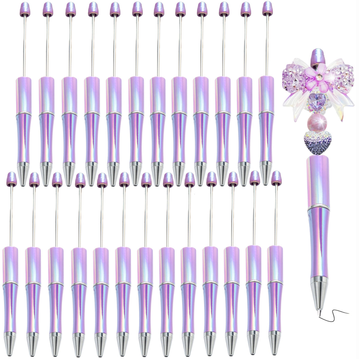 KUNHEHO Beadable Pens 25 Pcs Purple Gradient Colors Shiny Fancy Pens Bulk for Women Focal Beads