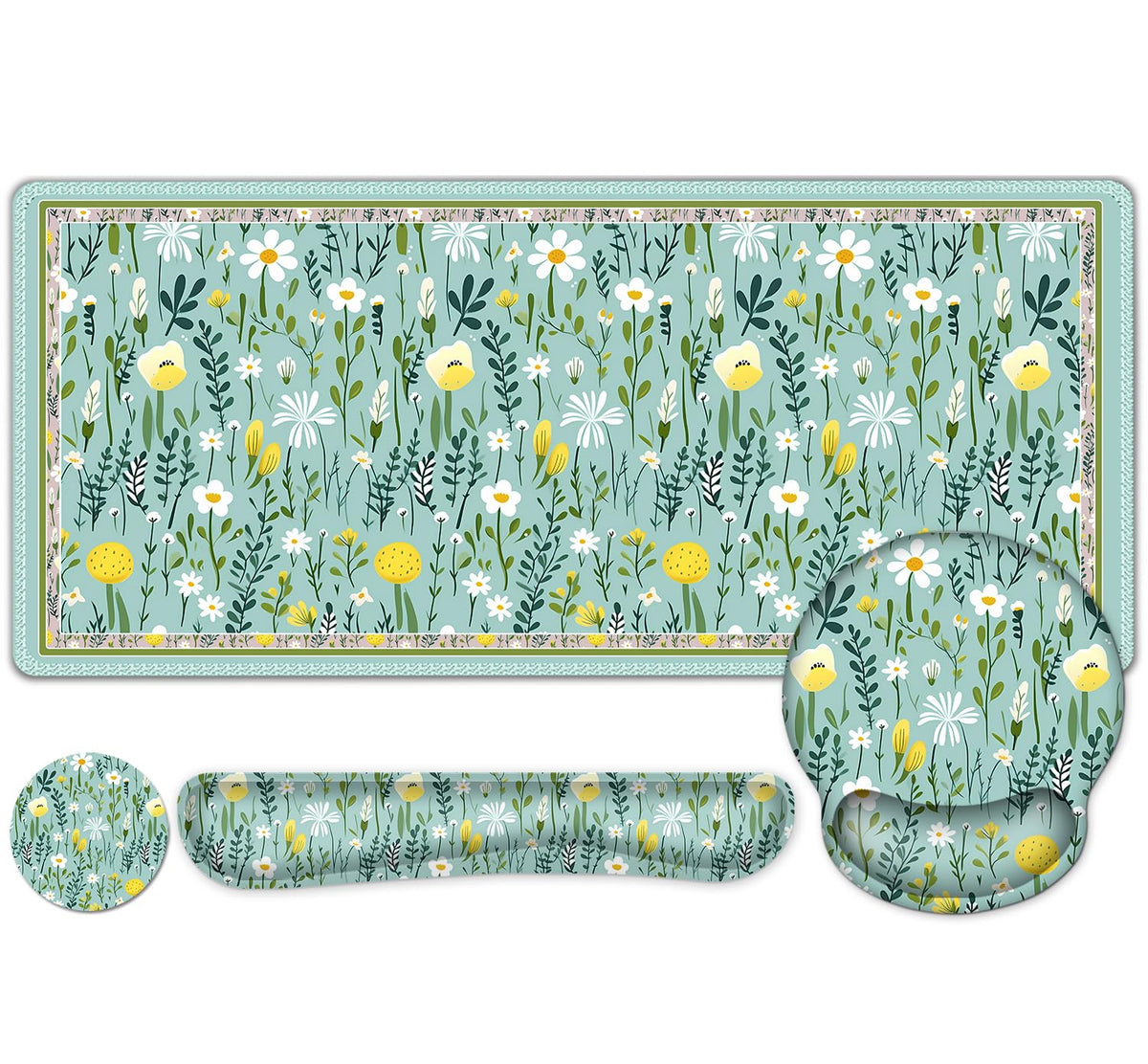 Floral Desk Mat, 4in1 Large Mouse Pad with Wrist Rest, Desk Matt for Desktop, Desk Pad Mat