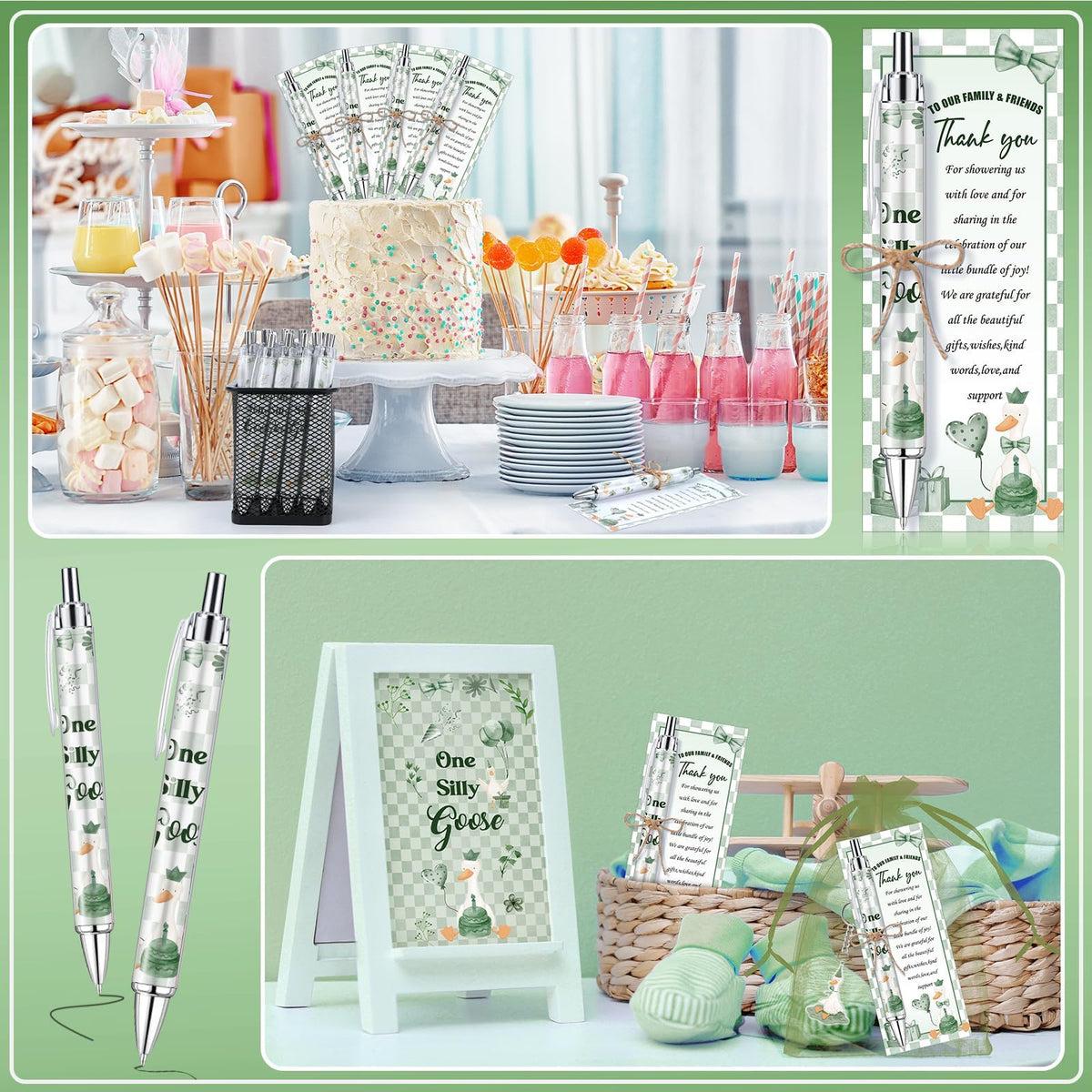 EYNDYN 145 Pieces Silly Goose Baby Shower Favors for Guest Goose Ballpoint Pens and Keychains Party
