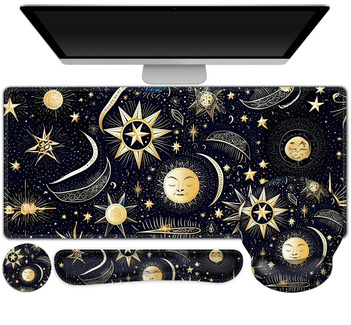 Gaming Mouse Pad, Large Desk Mat, Cute Desk Pad Protector, 4in1 XXL Mousepad + Keyboard Wrist