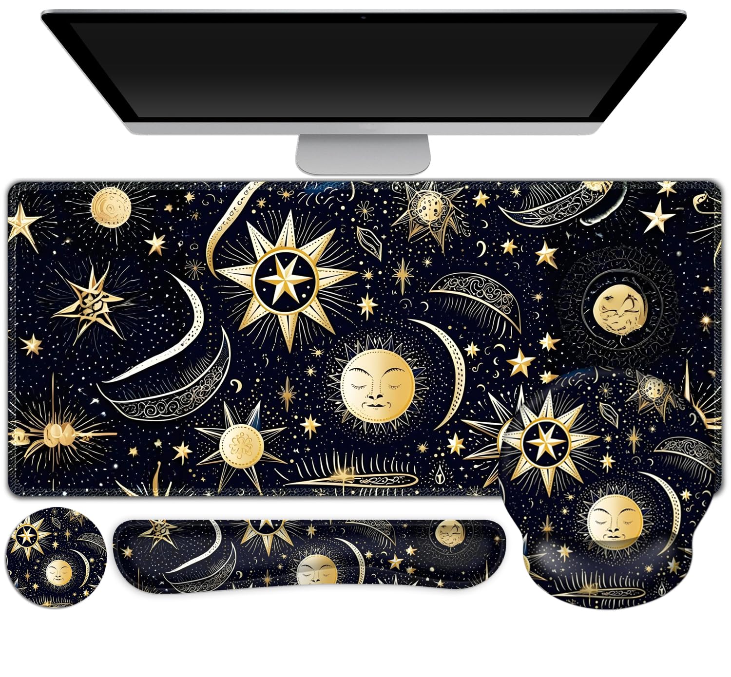 Gaming Mouse Pad, Large Desk Mat, Cute Desk Pad Protector, 4in1 XXL Mousepad + Keyboard Wrist