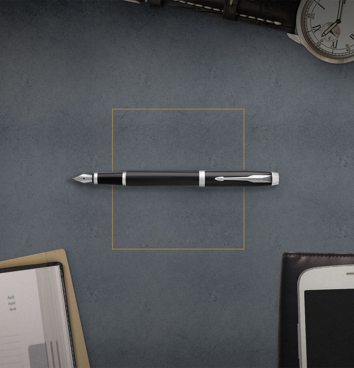 PARKER IM Fountain Pen, Black Lacquer Chrome Trim, Fine Nib with Blue Ink Refill (1931644)