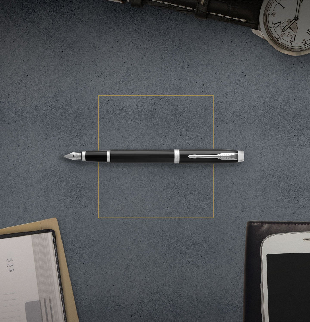 PARKER IM Fountain Pen, Black Lacquer Chrome Trim, Fine Nib with Blue Ink Refill (1931644)