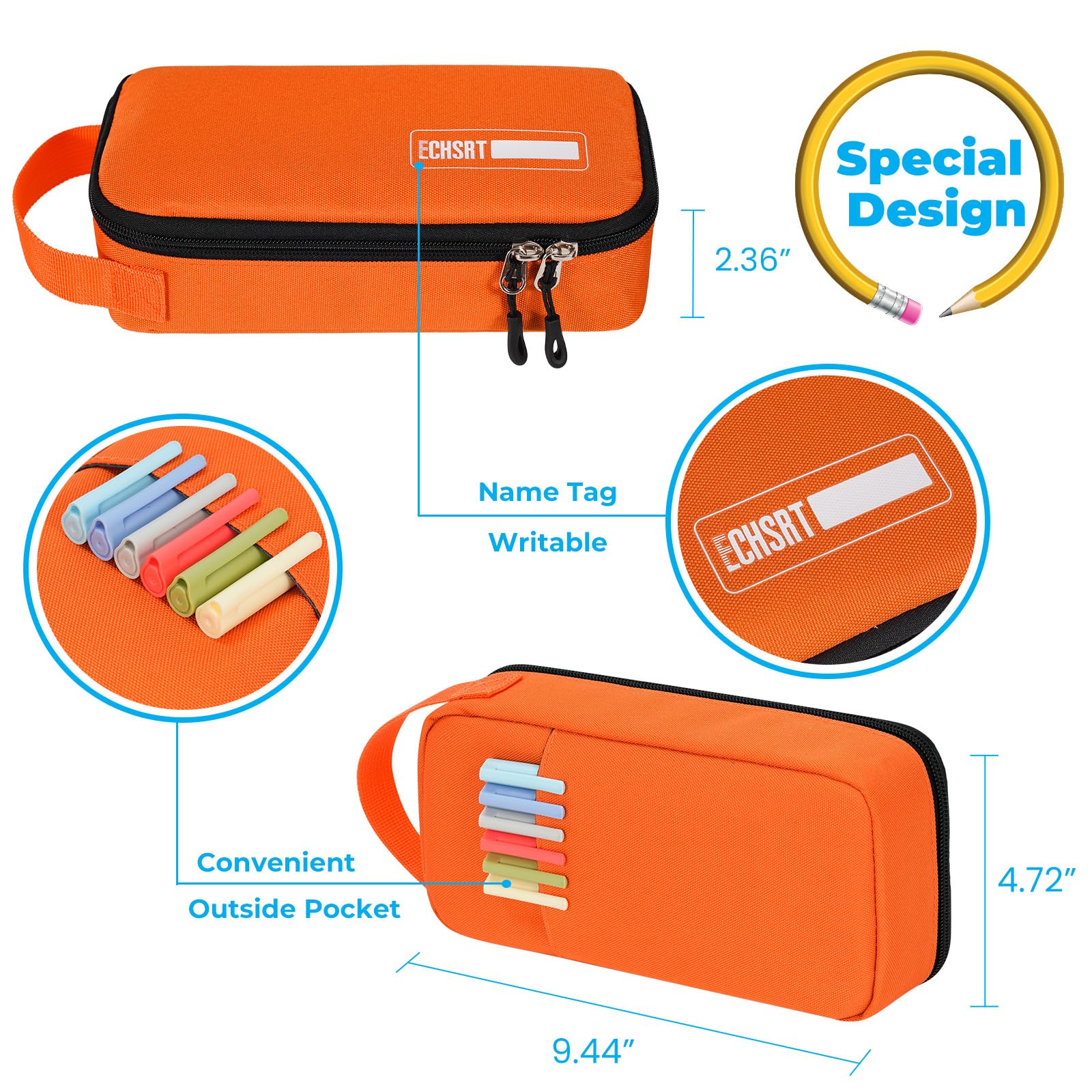ECHSRT Large Capacity Pencil Case with Hidden Pocket, 1200D Oxford Fabric Zipper Pencil Pouch with