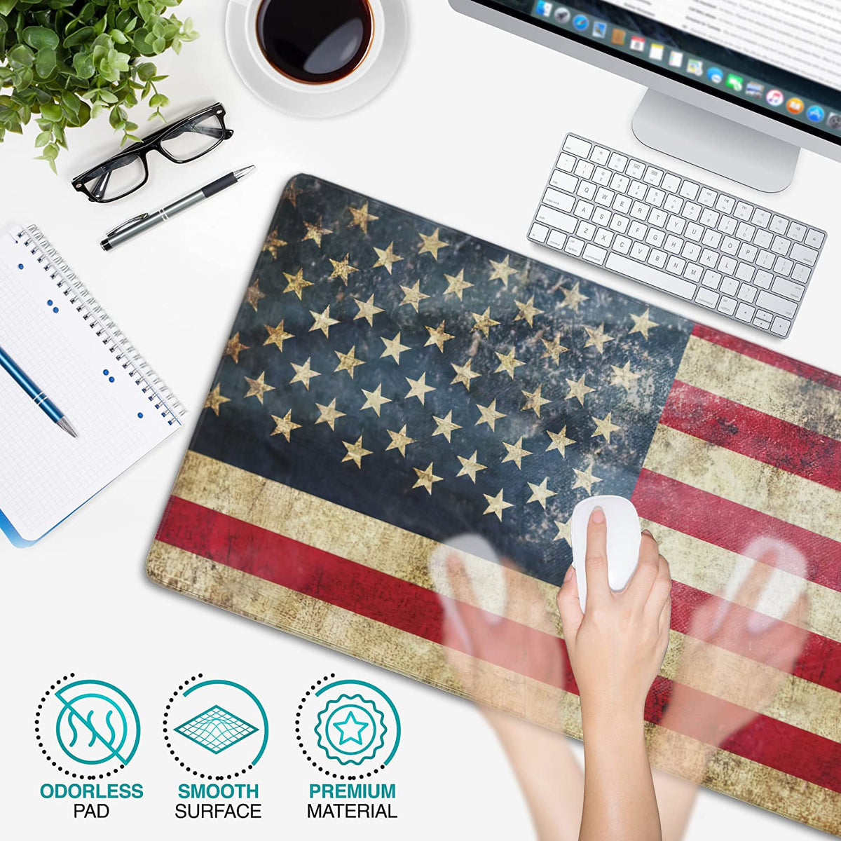 Retro Flag of United States Large Mouse Pad Extended Gaming Mouse Pad Waterproof Desk Mat with