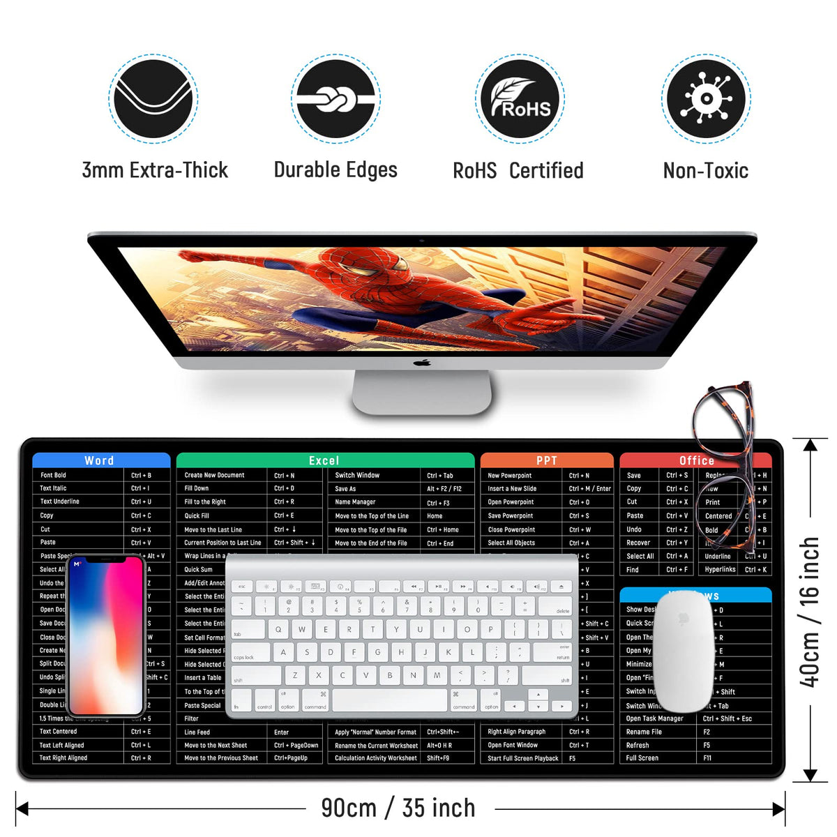 JIALONG Large Gaming Mouse Pad Desk Mat Office Software Excel Shortcuts Mousepad with Personalized