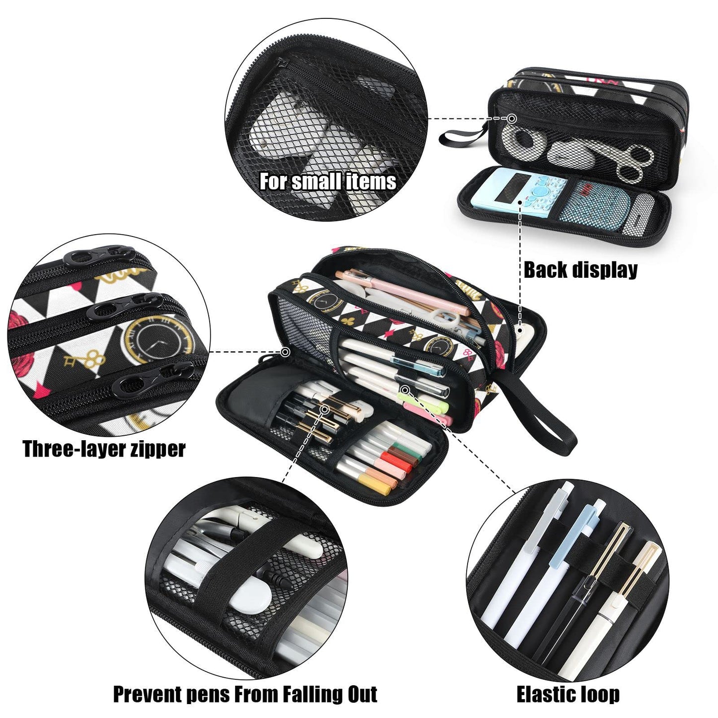 Fustylead Alice Chess Board Pen Pencil Case with Zipper Makeup Pouch Cosmetics Bag Multi-Purpose