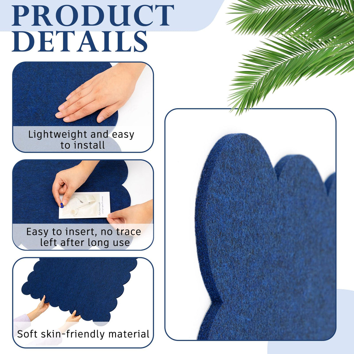 Mooliwe Scalloped Felt Bulletin Cork Board Foldable Dark Blue 36 * 24 Inch