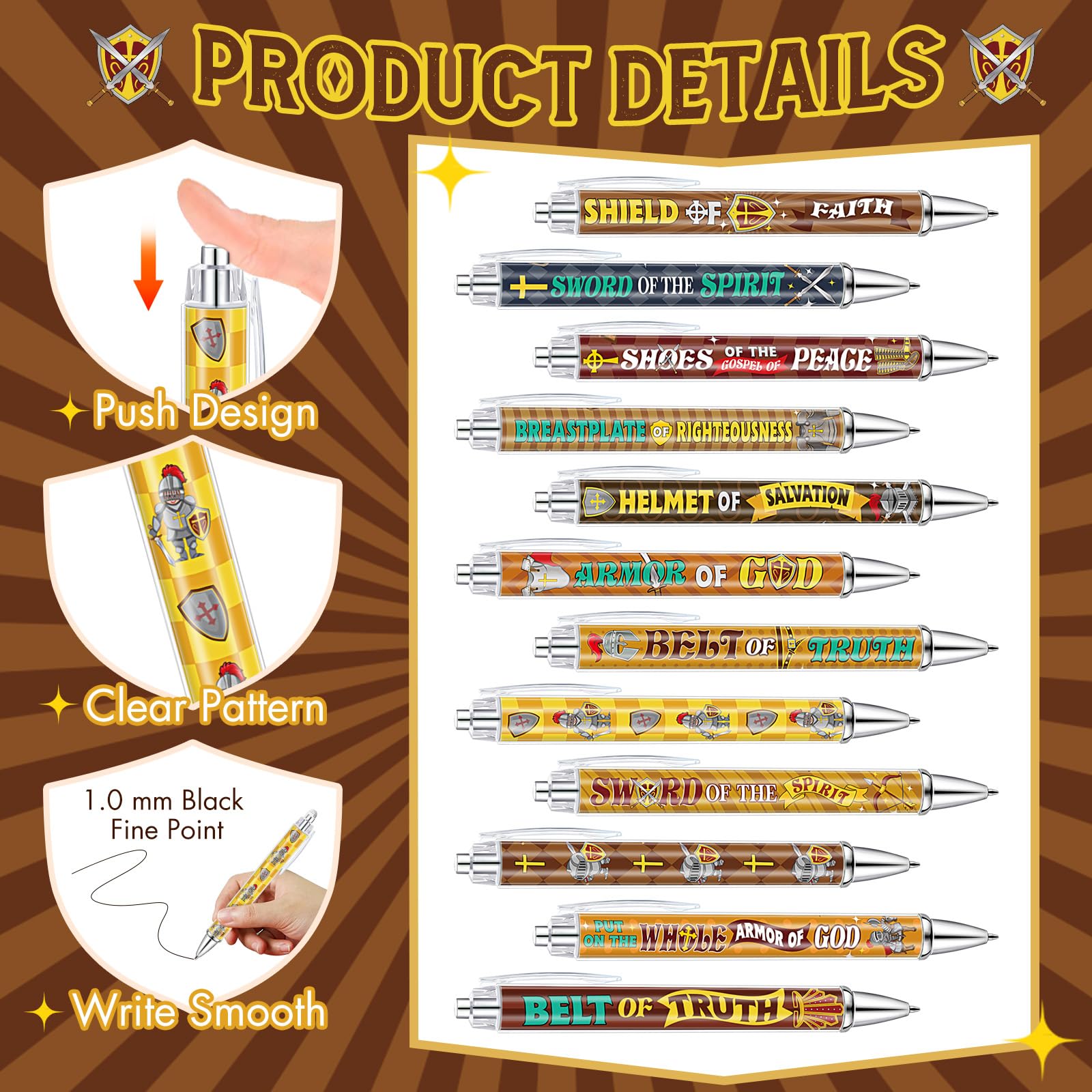Dispowreath 48 Pcs Armor of God Party Favors Medieval Knight Pens Bulk Religious Christian Bible