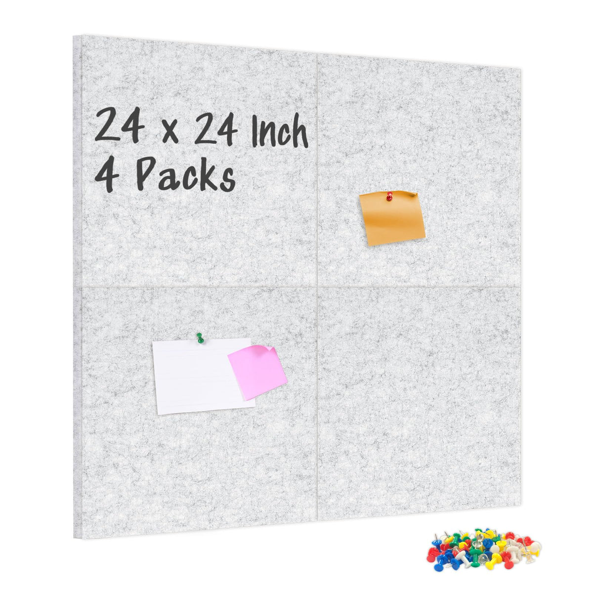 DOLLAR BOSS Felt Cork Board Tiles 4 Pcs 12"x12" Bulletin Board, Light Grey