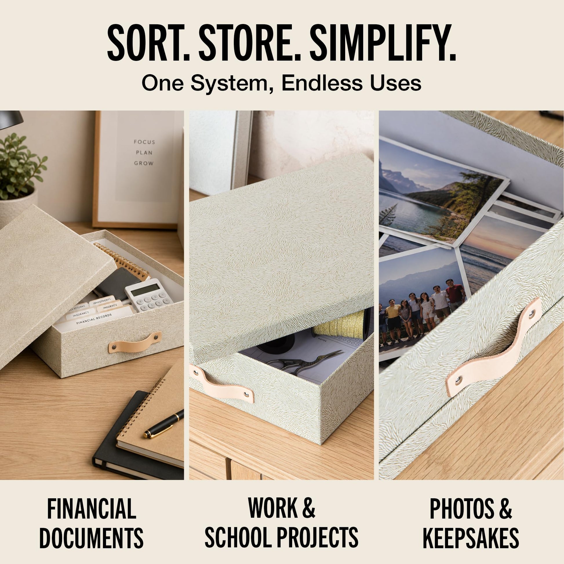 Bigso Oskar Fiberboard Document Storage Box with Lid for A4 and Letter Size Papers - Stylish