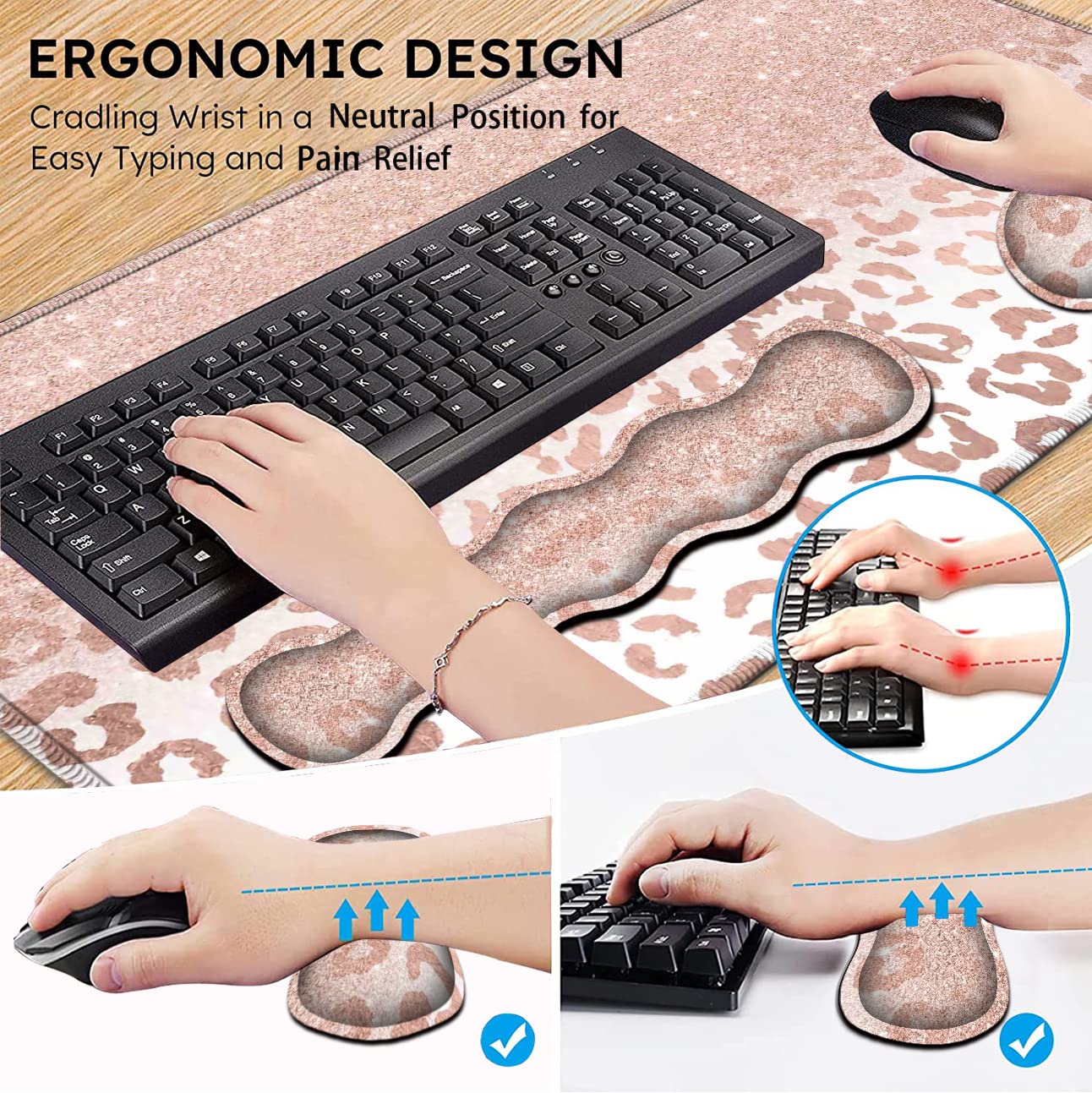 Large Mouse Pad and Gel Mouse Wrist Rest+ Memory Foam Keyboard Wrist Rest Support Set, Non-Slip