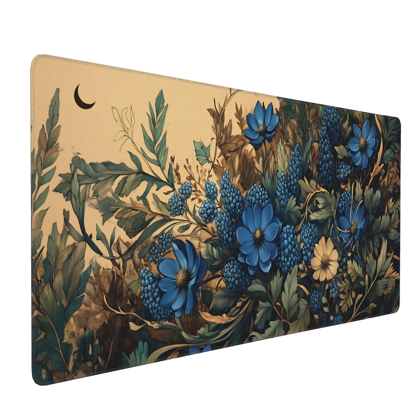 Floral Aesthetic Cosmos Gaming Mouse Pad, Apricot Blue Vintage Botanical Desk Mat with Anti-Slip