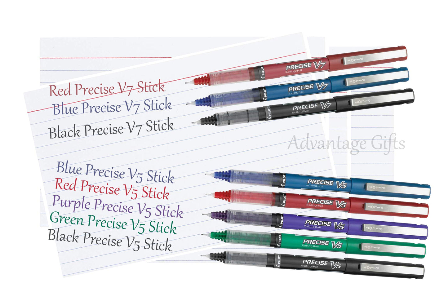 Advantage Gifts Precise V5 Stick Rolling Ball Pens, Extra Fine Point (.5mm), Assorted Colors