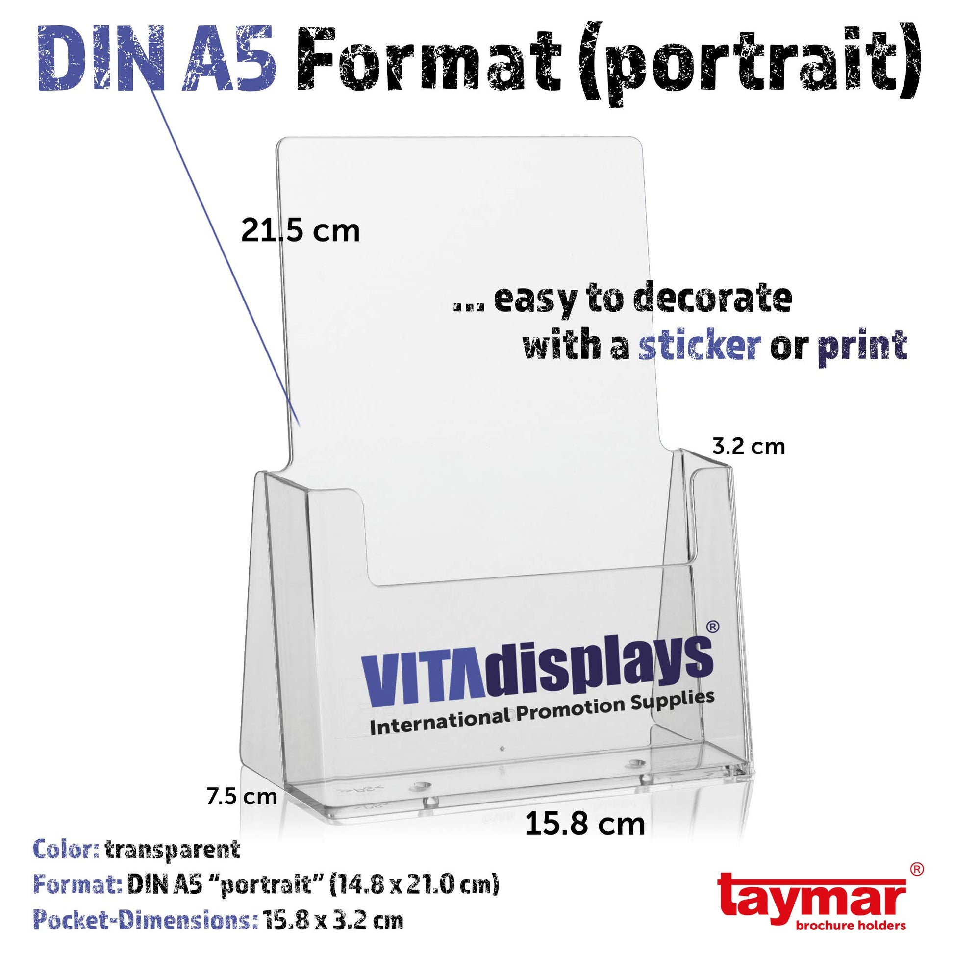taymar® Table brochure Holder DIN A5, Transparent.