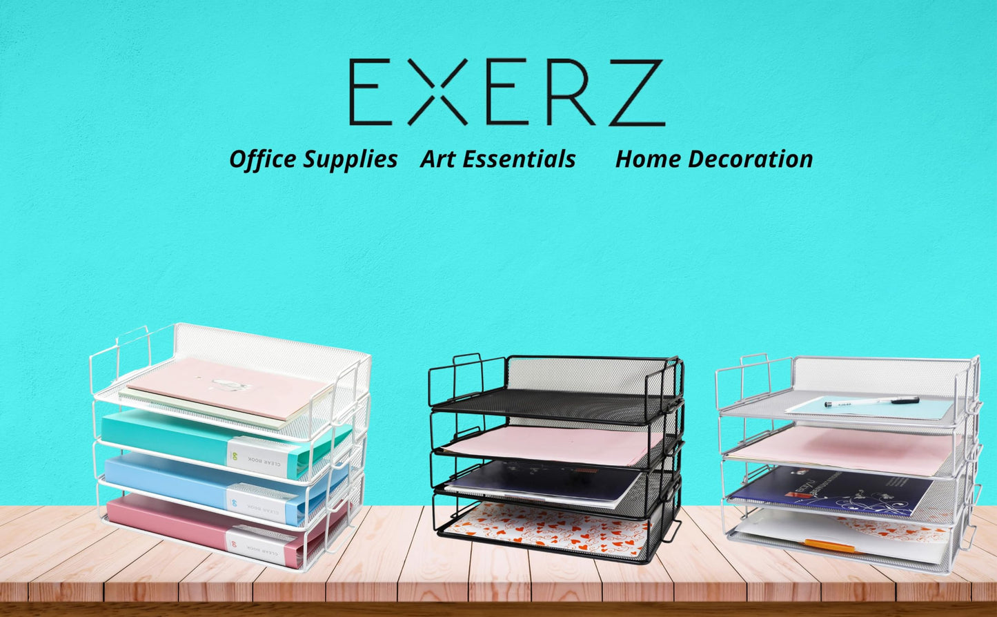Exerz Letter Trays 4pcs Black Paper Sorters Stackable, 4 Tiers File Trays, Desk Organizer - Metal