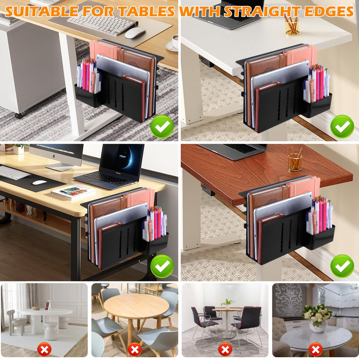 CIBOTIES Desk Side Storage, 2 Tier Steel Hanging Organizer, No Drill Side Desk Organizer, Laptop