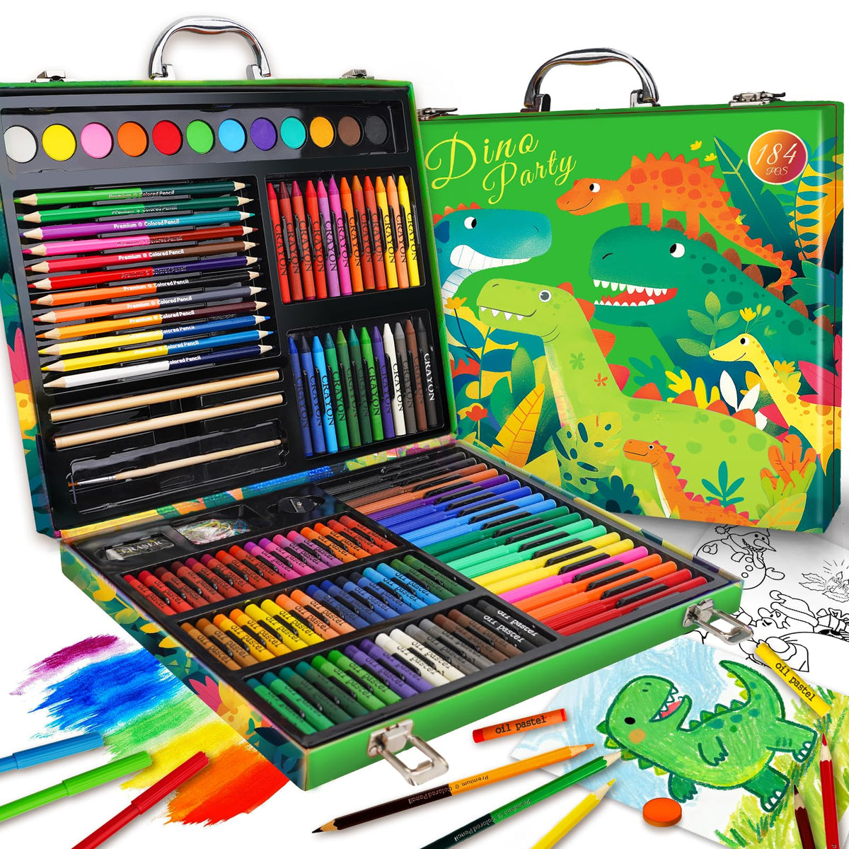 Cokiki Dinosaur Drawing Kit for Kids 6-12, 184 Piece Art Set