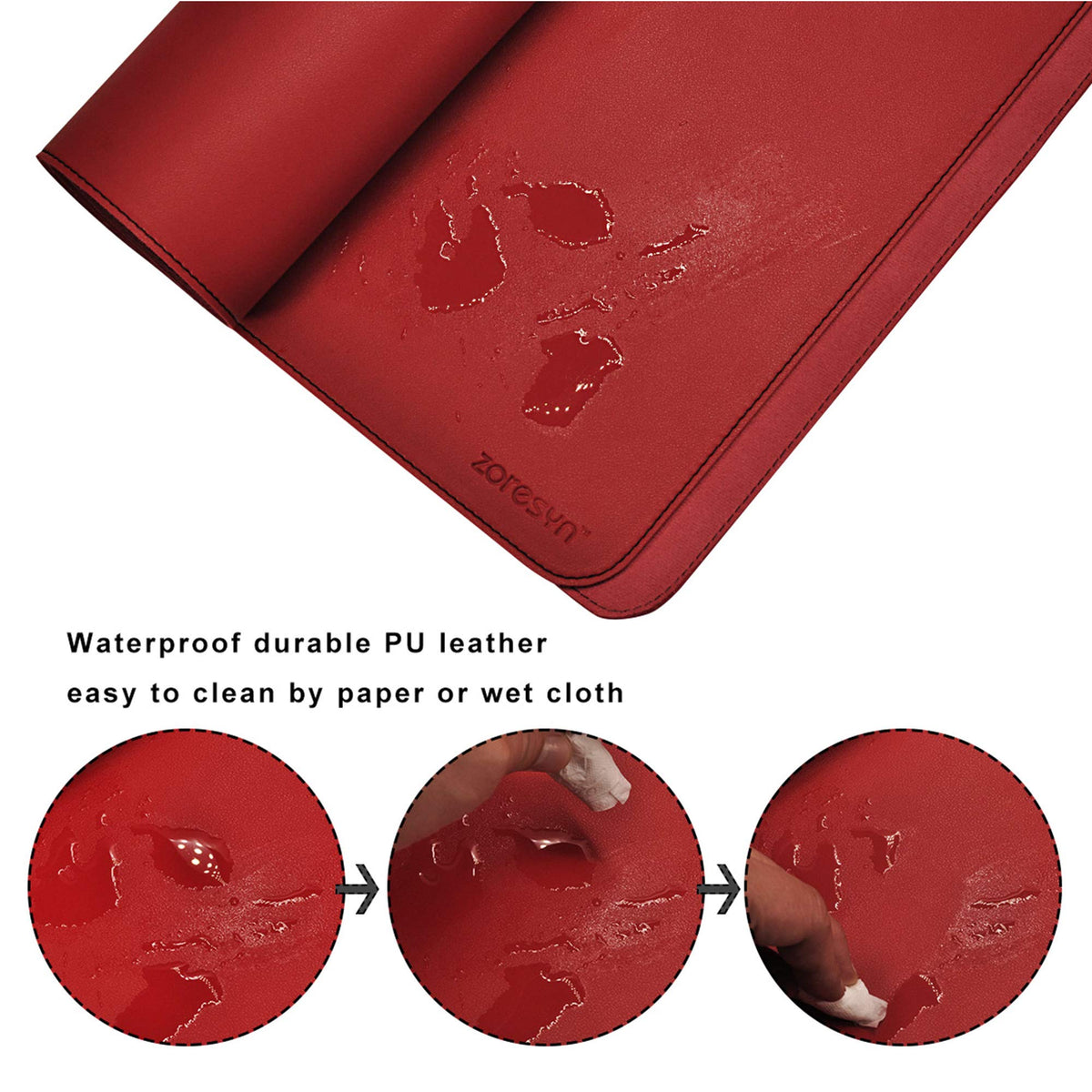 ZORESYN PU Leather Desk Mat 78.7 x 35.4 Inch Red