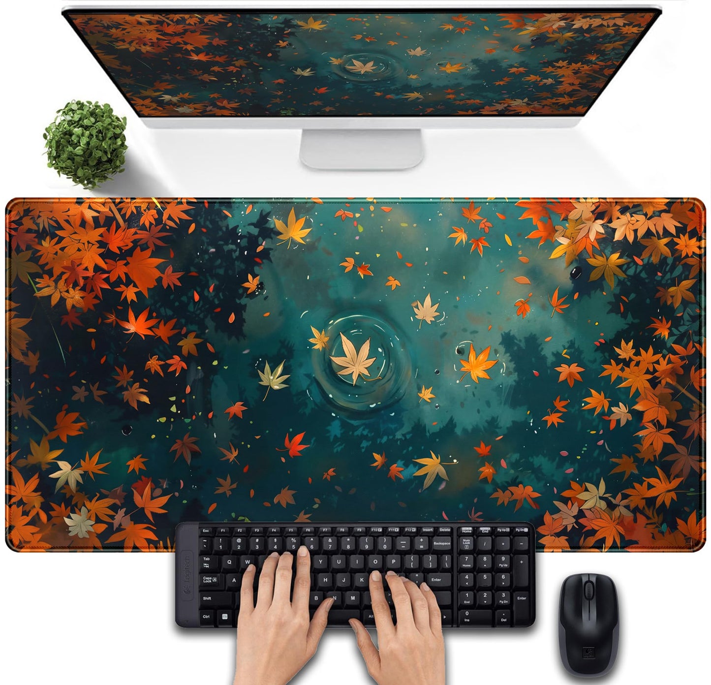 Maple Leaves Desk Mat Gaming Mouse Pad Large, Extended Desk Pad Full Desk Cover Mat, Fall Leaves