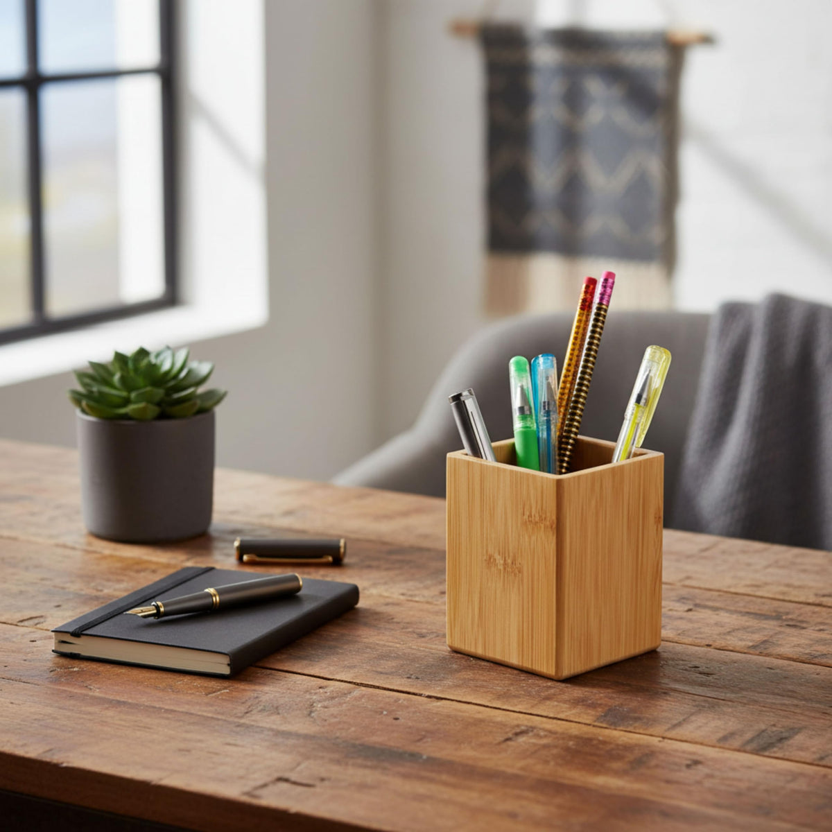 Osco Bamboo Square Pen Pot