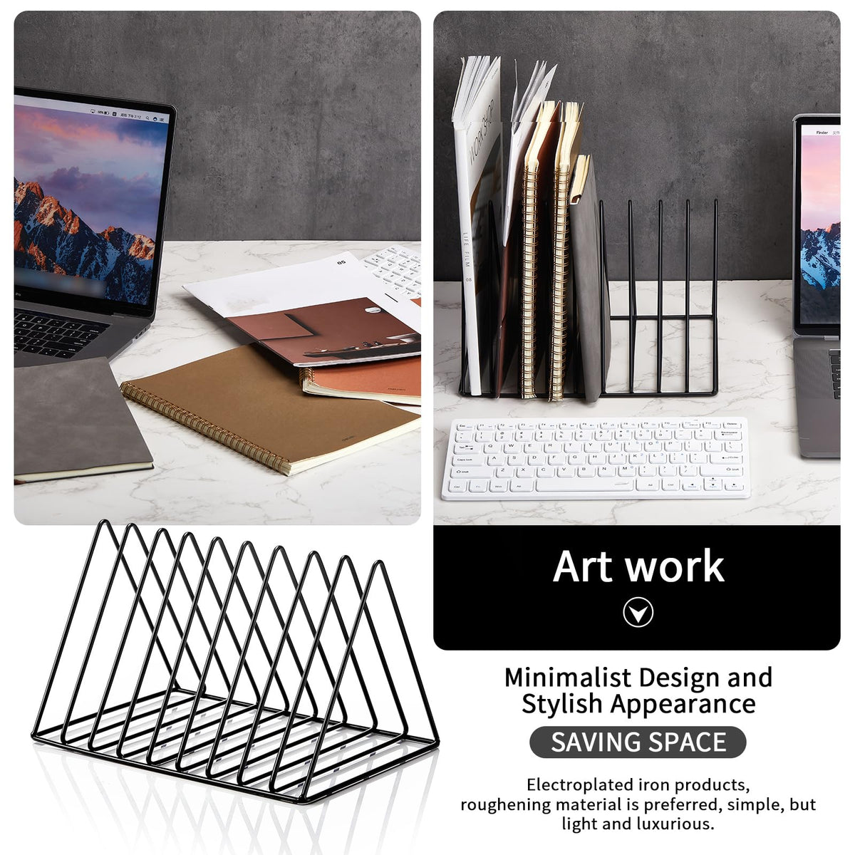Shimeyao 6 Pieces Magazine Holder Triangle File Holder Book Record Metal Vinyl Record Storage