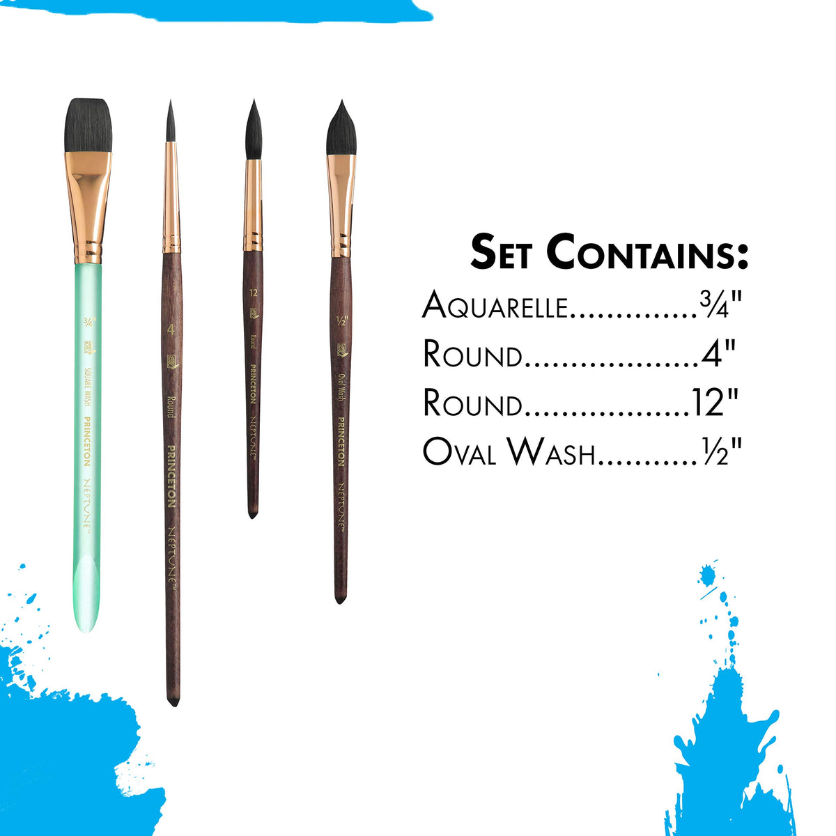 Princeton Artist Brush Neptune Series 4750 - 4-Piece Synthetic Squirrel Watercolor Paint Brush Set