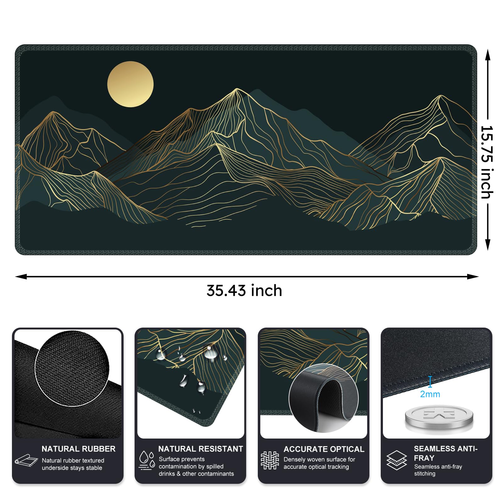 iCasso Large Mouse Pad, XXL Green Mousepad,A-Mountain Cyan Extended