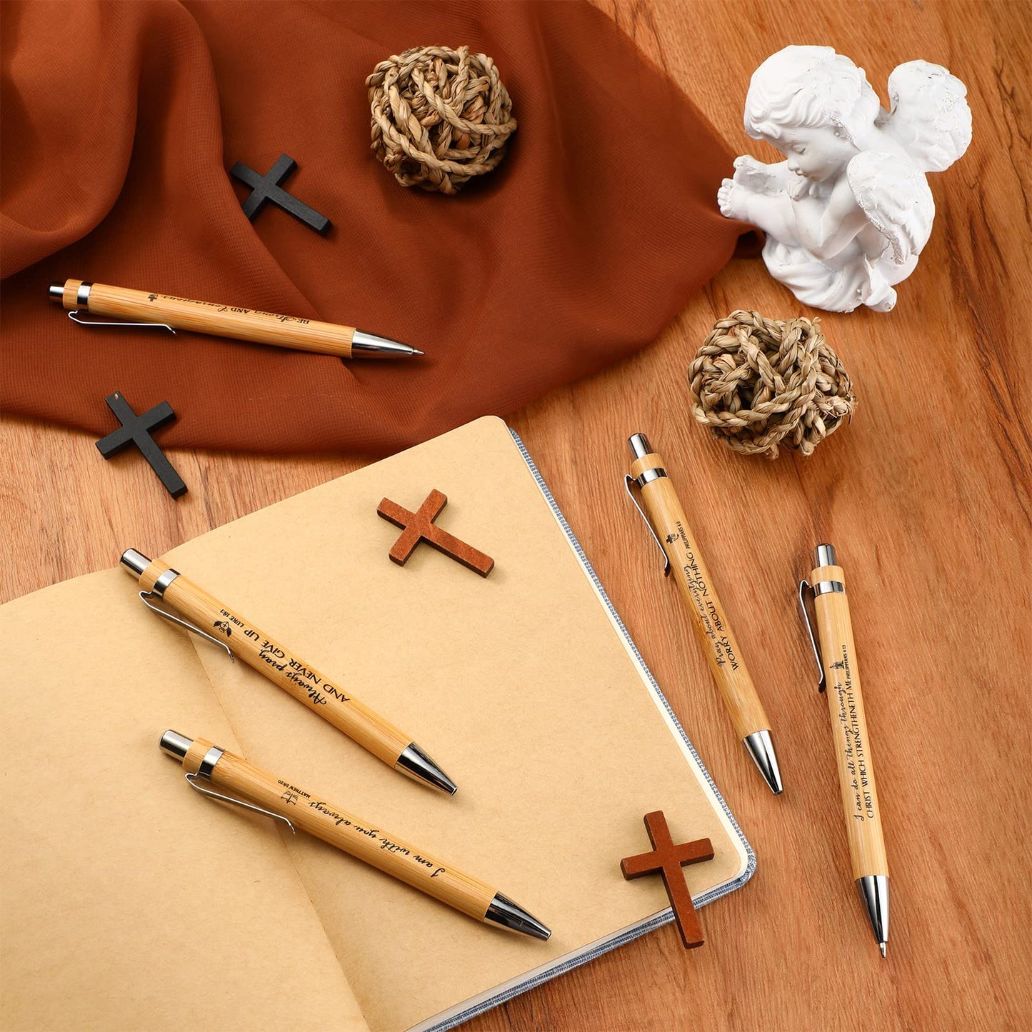 Fumete Religious Gifts Bulk Bible Verse Bamboo Pens, Classic Color