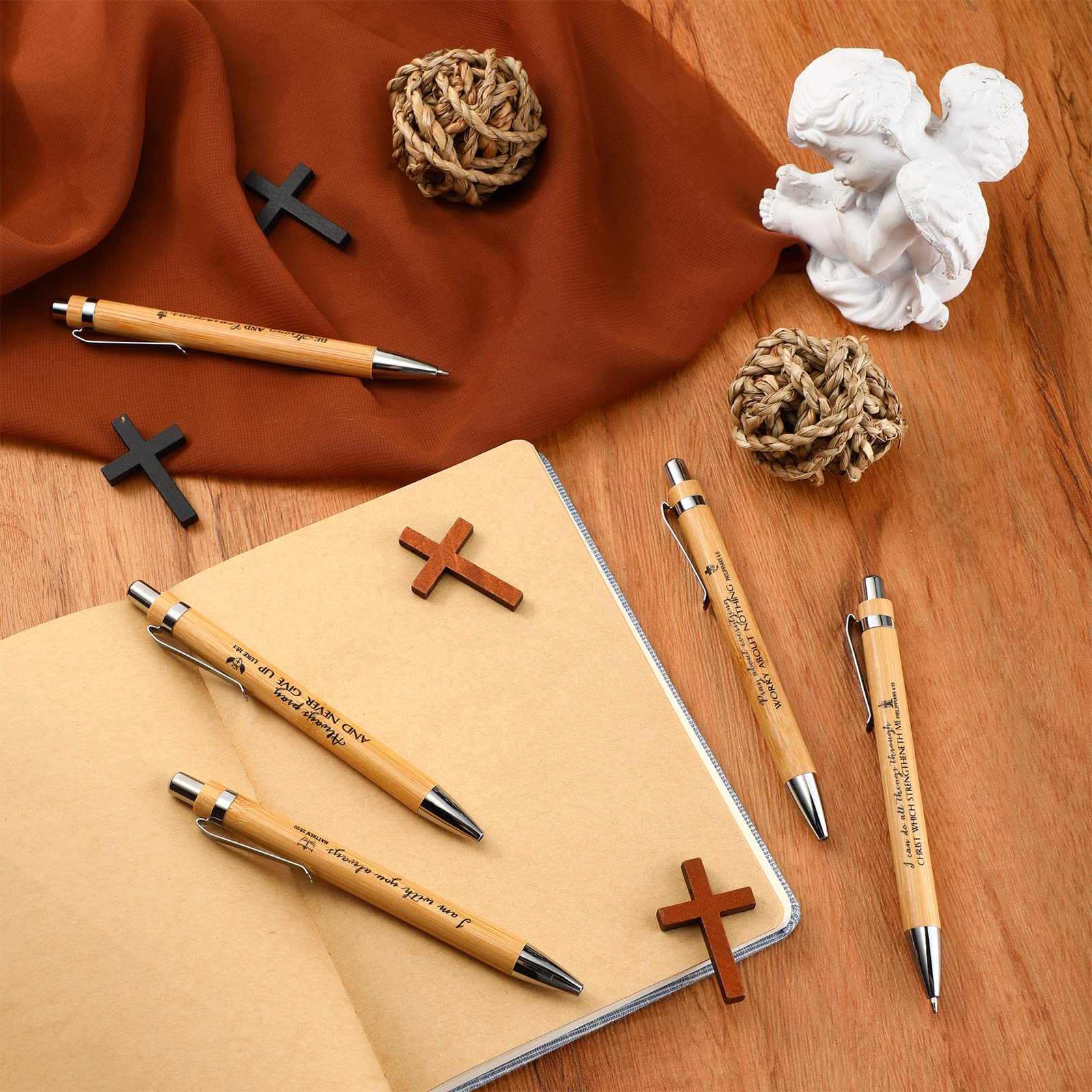 Fumete Religious Gifts Bulk Bible Verse Bamboo Pens, Classic Color