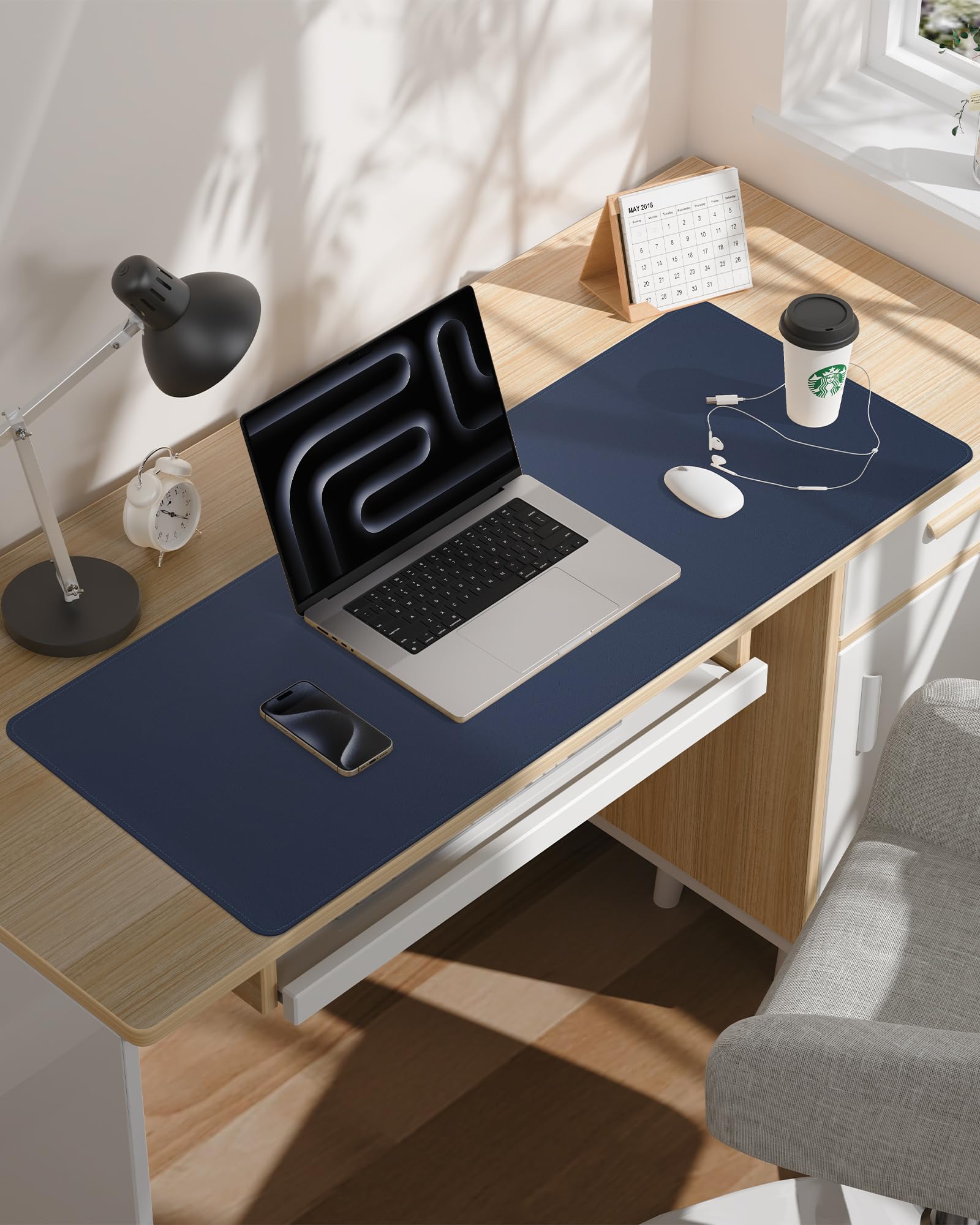 AFIING Leather Desk Pad Protector, 48" x 17", Midnight Blue