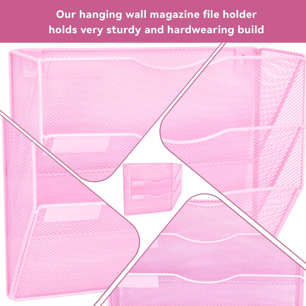ideallife 3 Pockets Mesh Wall File Holder Organizer Office Hanging File Folder Magazine Rack