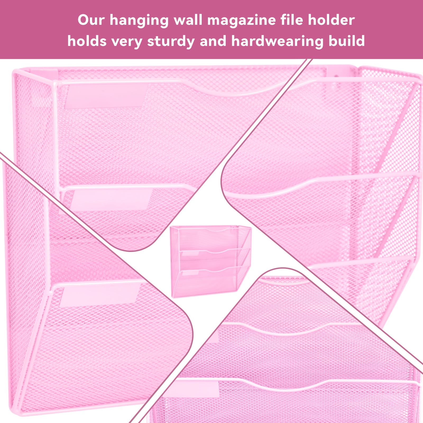 ideallife 3 Pockets Mesh Wall File Holder Organizer Office Hanging File Folder Magazine Rack