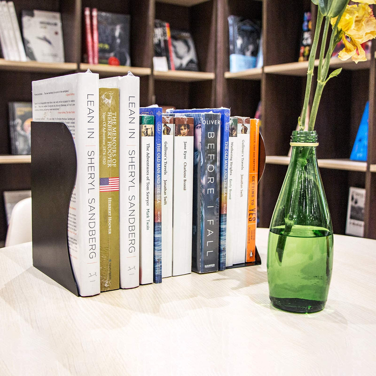 Aobopar Adjustable Book Ends, Metal Bookends for Heavy Books, Desk Book Holder for Shelves, Book