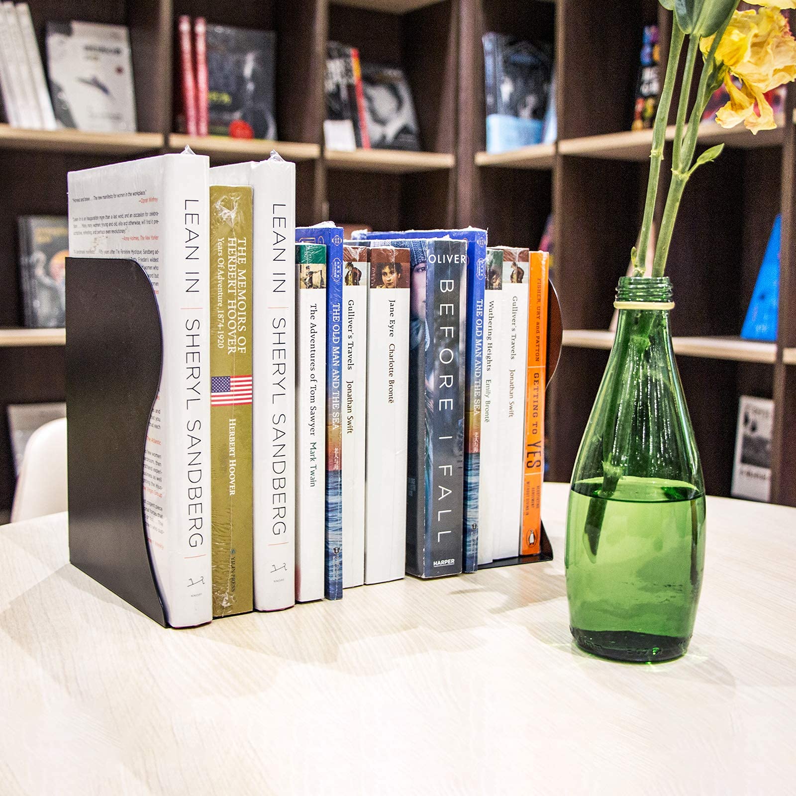 Aobopar Adjustable Book Ends, Metal Bookends for Heavy Books, Desk Book Holder for Shelves, Book
