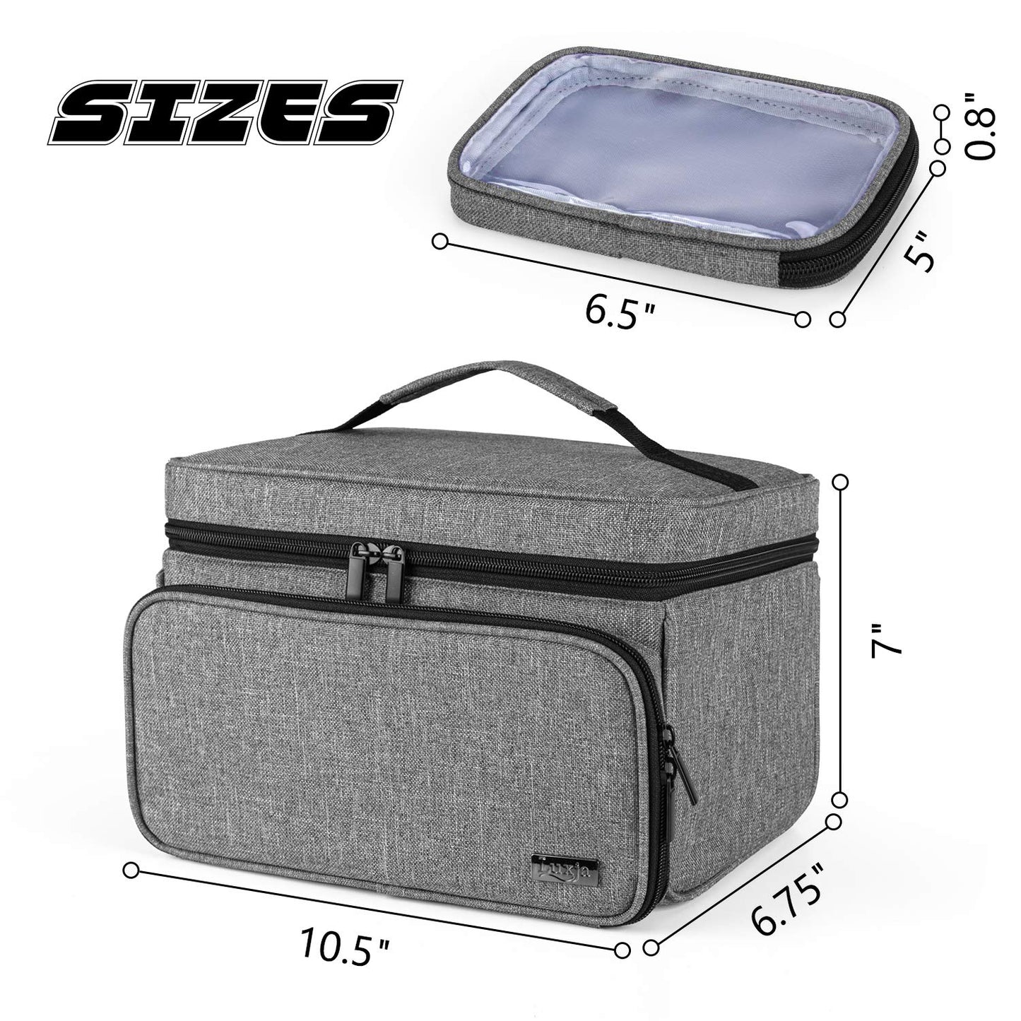 Luxja Sewing Storage Organizer with 2 Detachable Clear Pockets, Gray