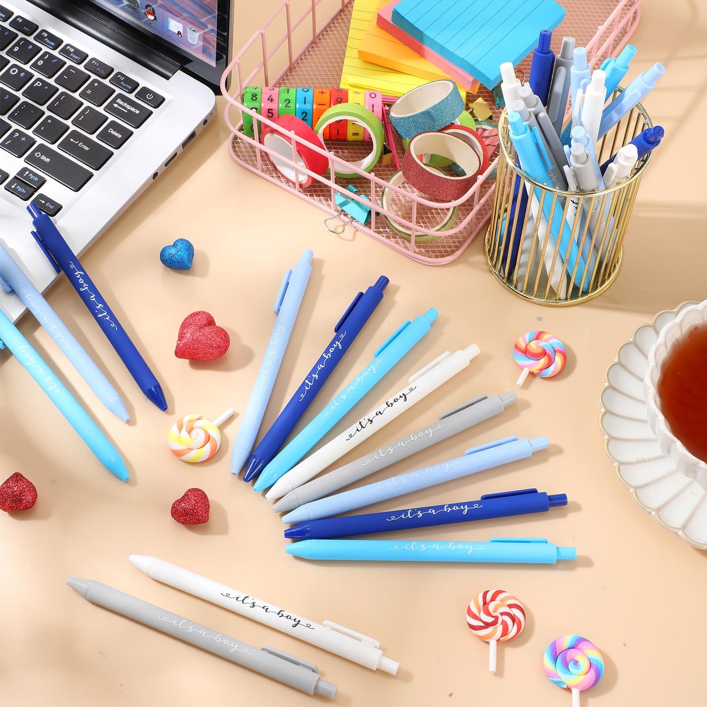 Chuangdi 50 Pack It's a Boy Party Baby Shower Pens Favors for Guests, Blue Gender Reveal Party